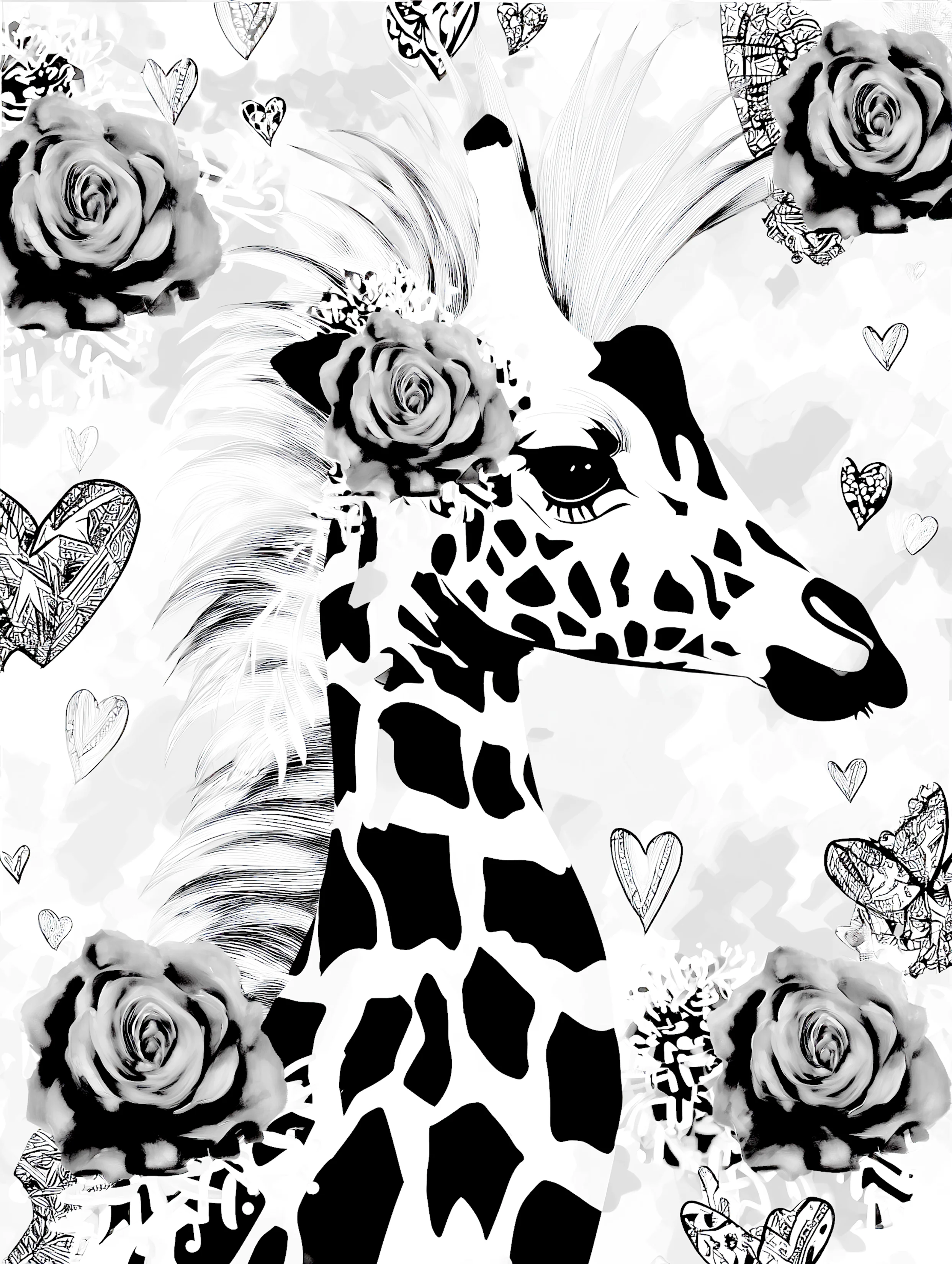 Free printable giraffe coloring page featuring side view giraffe